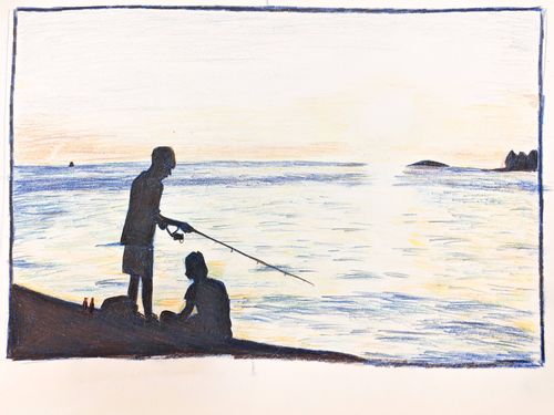 Artist working with mentor on technique