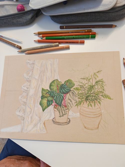 A color drawing of a still life