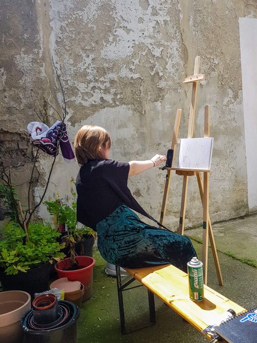 Sanguine, graphite and soft pastel color samples